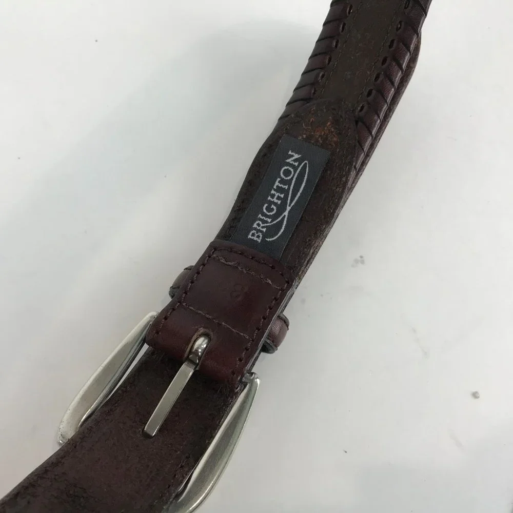 Brighton brown braided leather belt with textile accent Size S